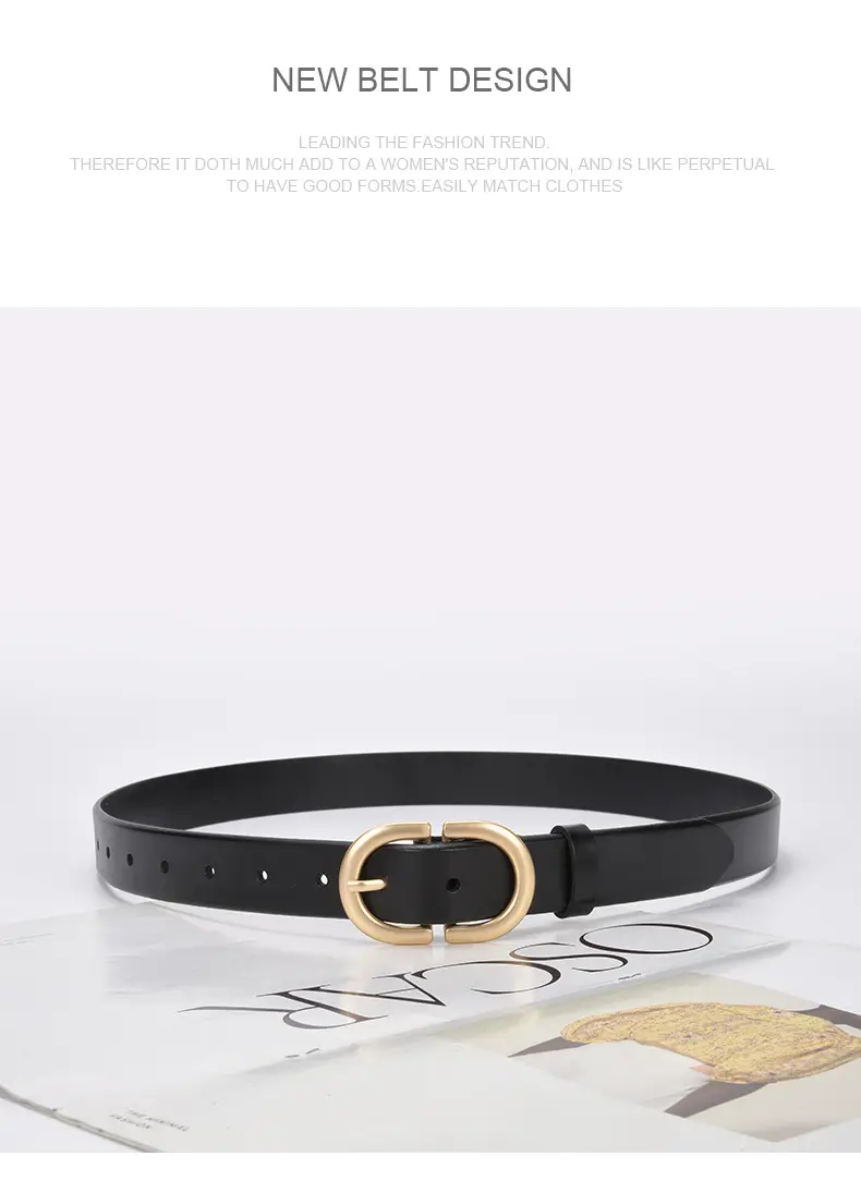 Brown Vintage Women's Leather Belt with Gold Buckle β feature 11