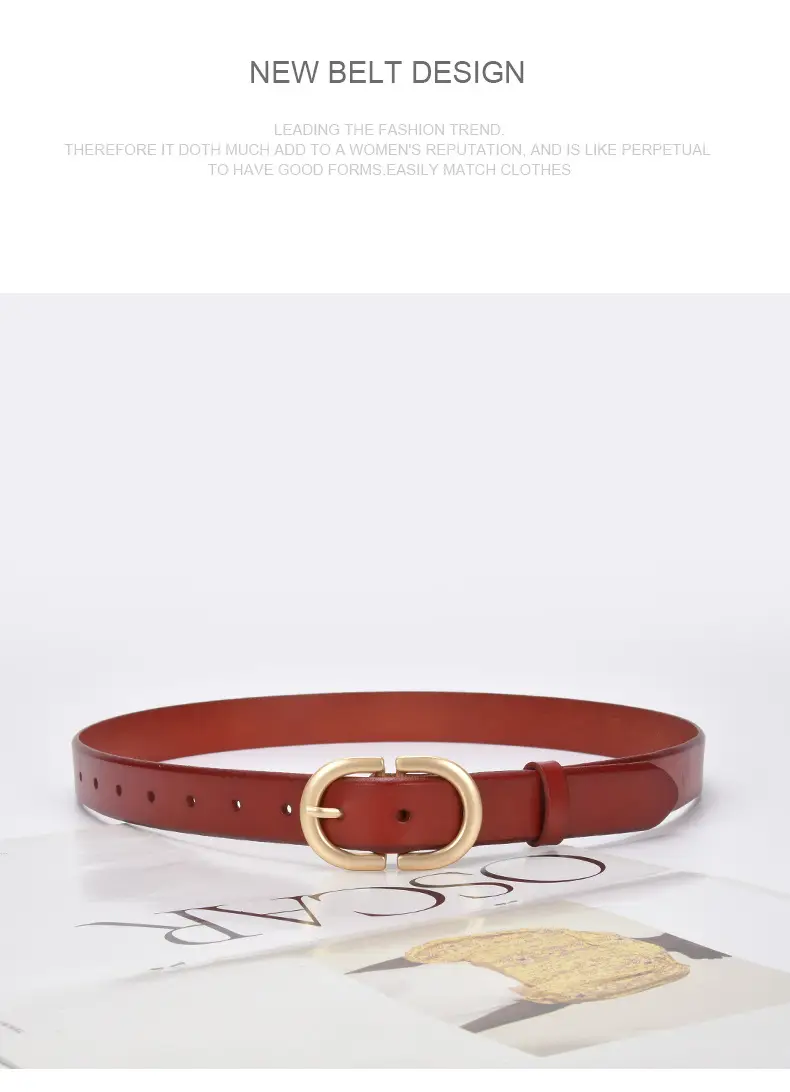 Brown Vintage Women's Leather Belt with Gold Buckle β feature 12
