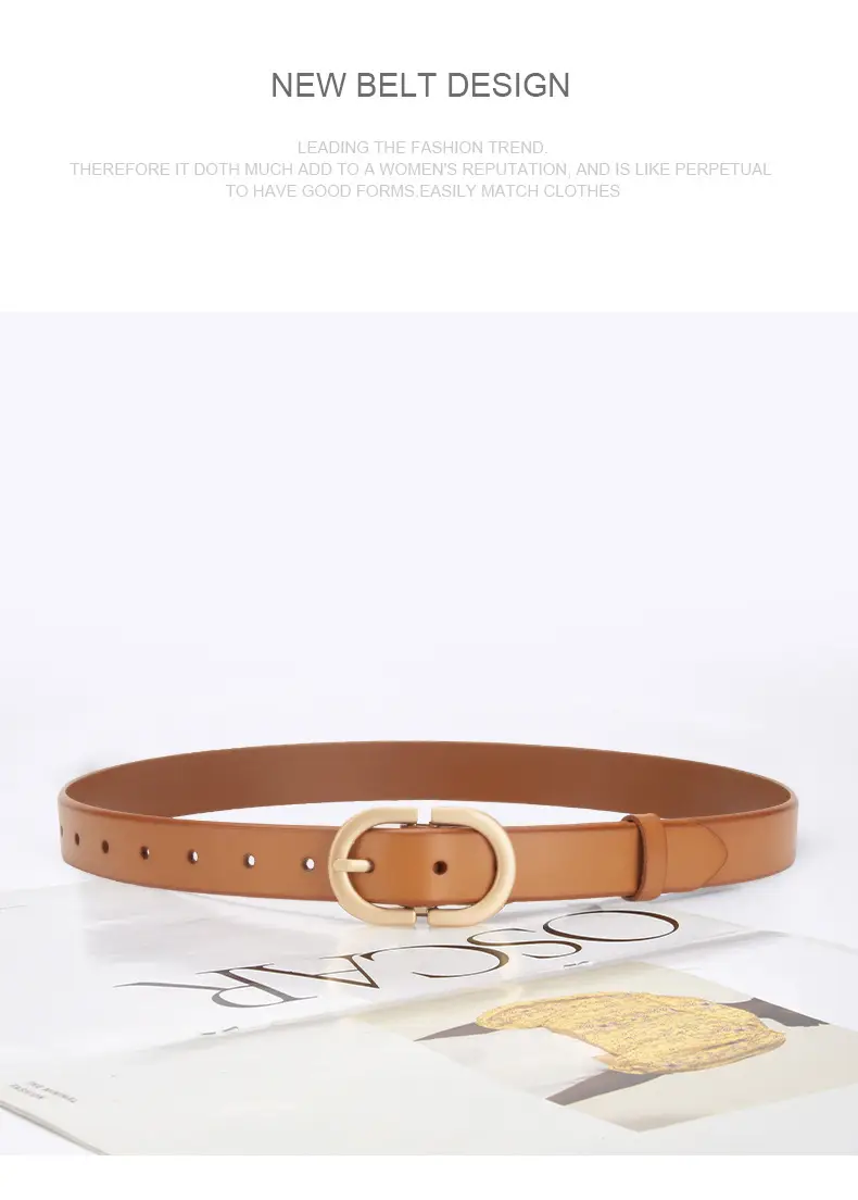 Brown Vintage Women's Leather Belt with Gold Buckle β feature 13