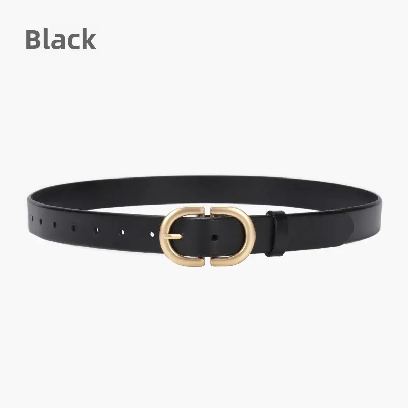 Brown Vintage Women's Leather Belt with Gold Buckle - Image 2