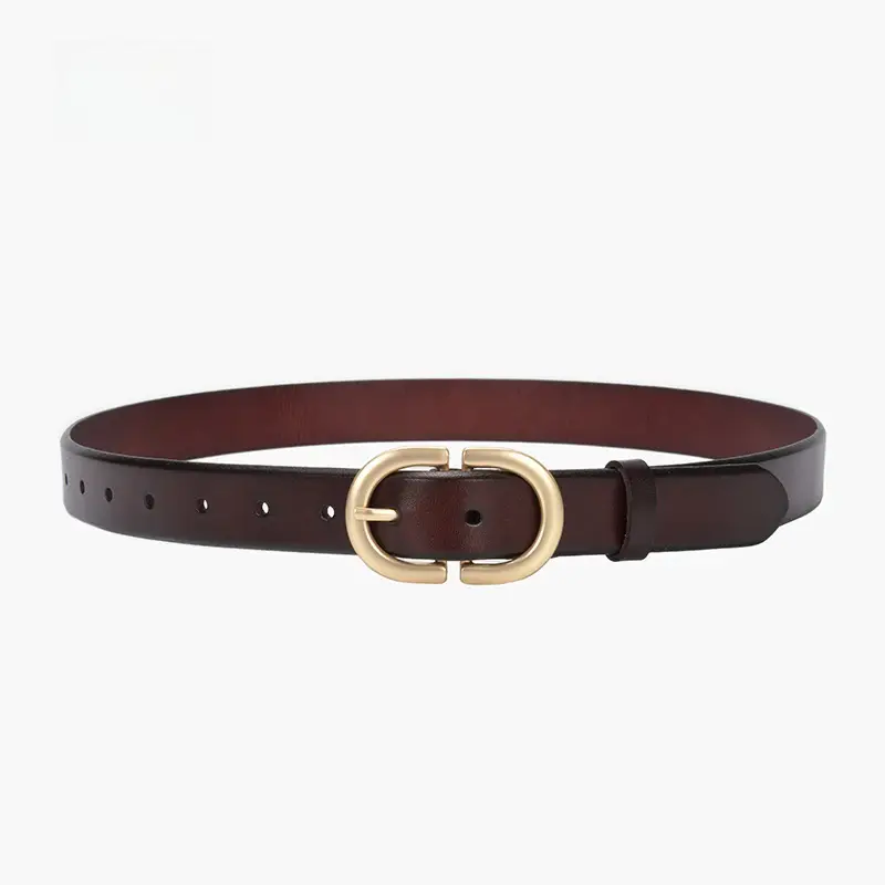 Brown Vintage Women's Leather Belt with Gold Buckle - Image 4