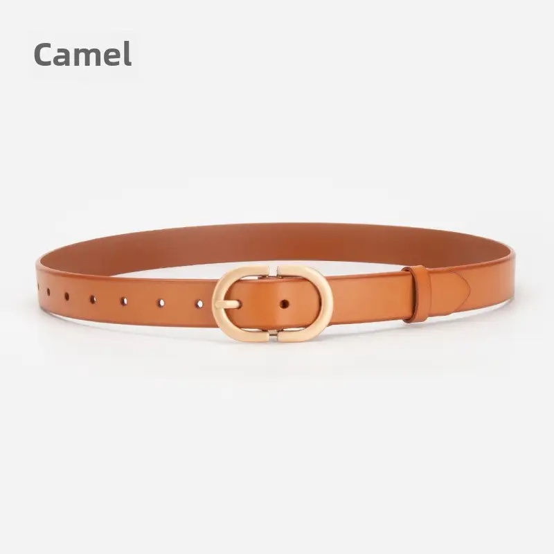 Brown Vintage Women's Leather Belt with Gold Buckle - Image 5
