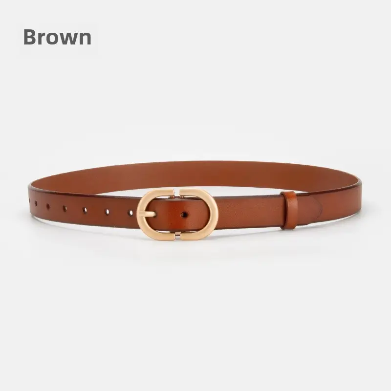 Brown Vintage Women's Leather Belt with Gold Buckle - Image 6