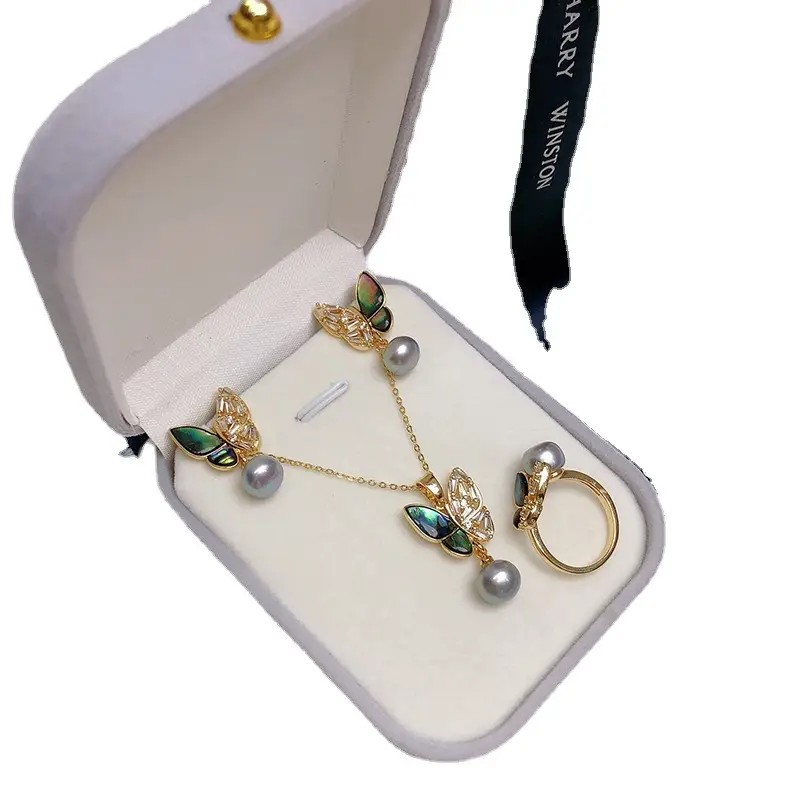 New Freshwater Pearl Three-piece Set with Colorful Butterfly & Abalone Bellows - Image 7