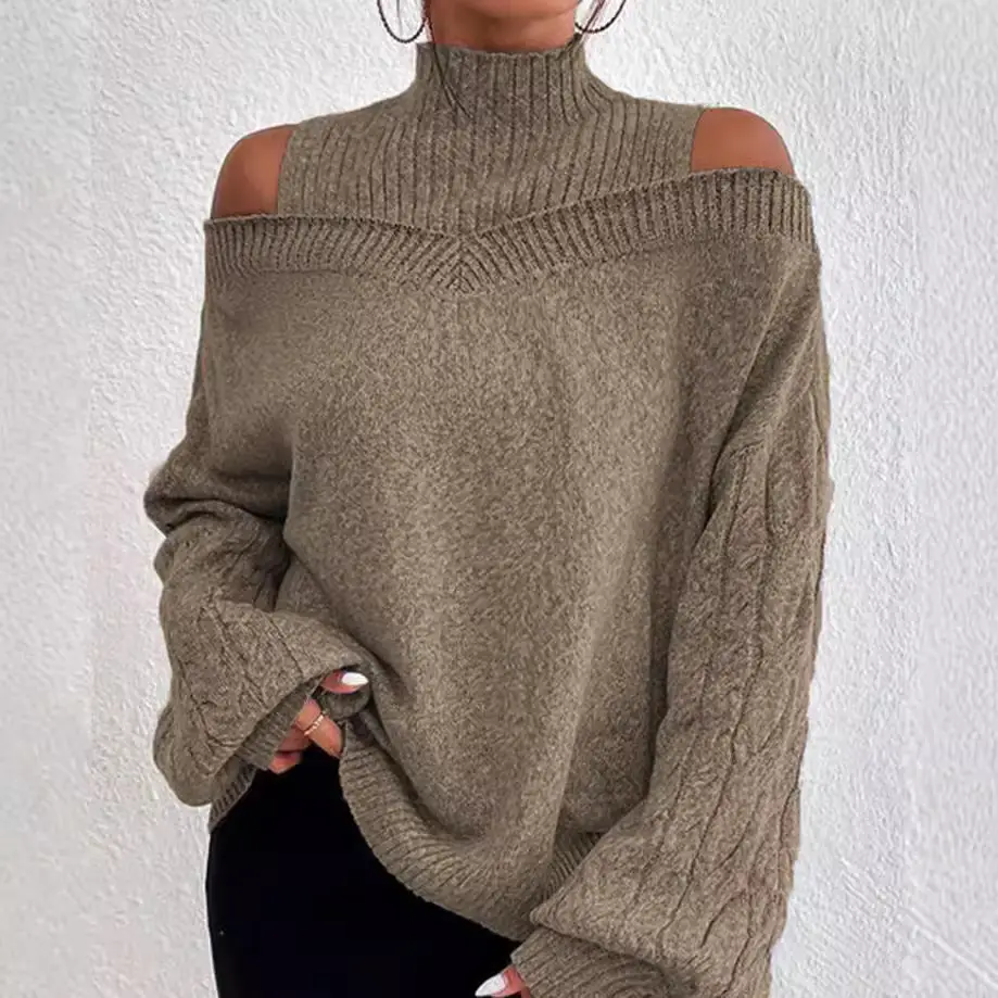 Women's Grey Cold Shoulder Sweater Large Medium