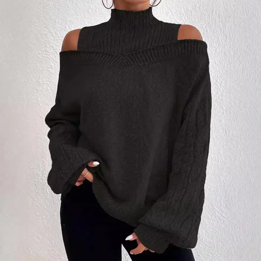 Women's Grey Cold Shoulder Sweater Large Medium