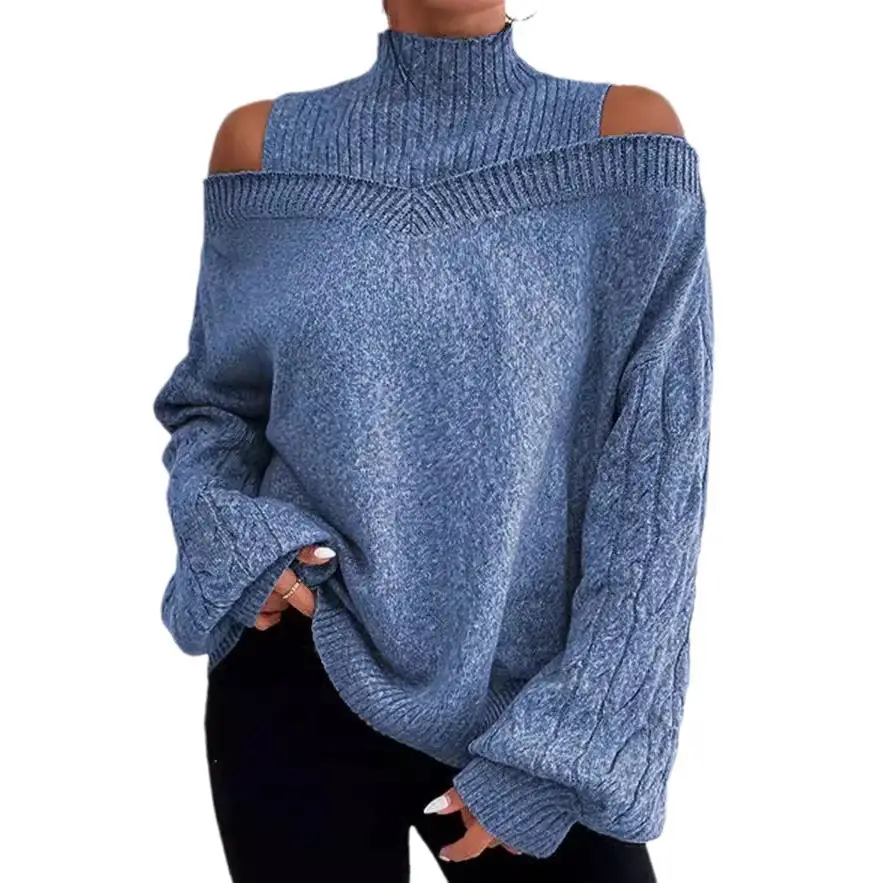 Women's Grey Cold Shoulder Sweater Large Medium