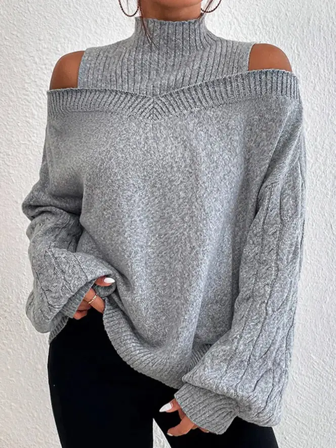 Women's Grey Cold Shoulder Sweater Large Medium — feature 16