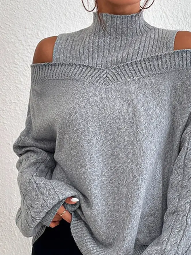 Women's Grey Cold Shoulder Sweater Large Medium — feature 17