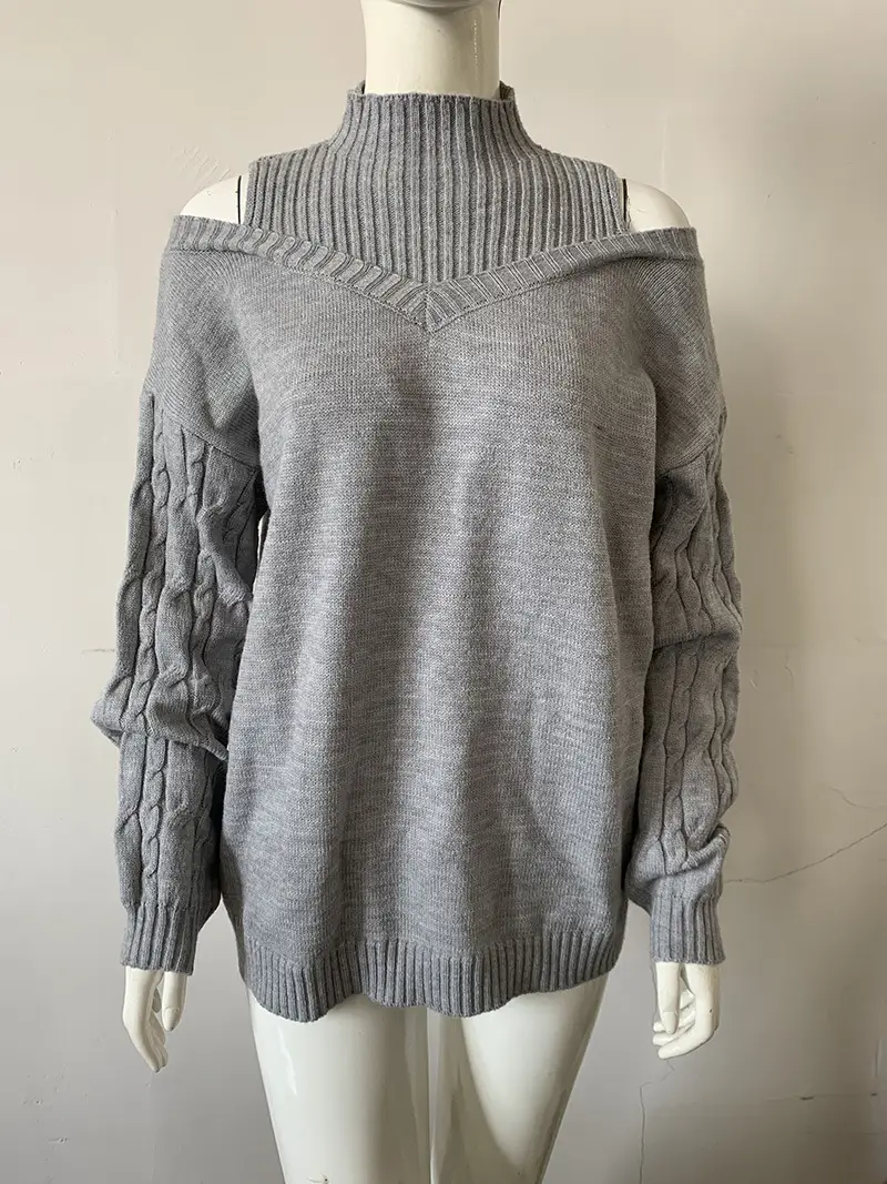 Women's Grey Cold Shoulder Sweater Large Medium — feature 3