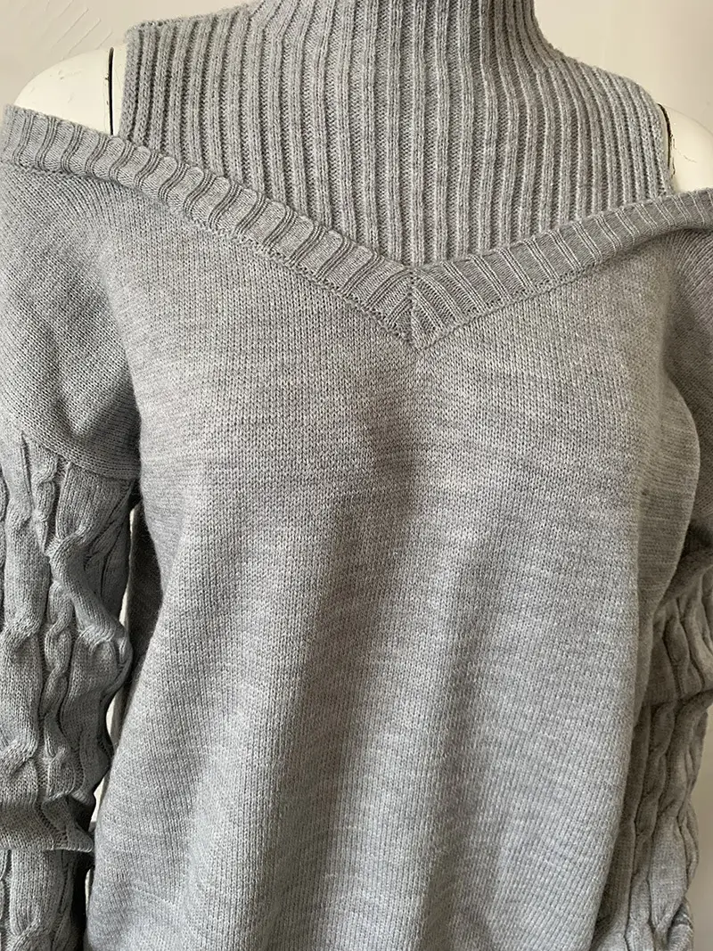 Women's Grey Cold Shoulder Sweater Large Medium — feature 5