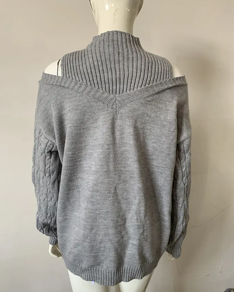 Women's Grey Cold Shoulder Sweater Large Medium — feature 7