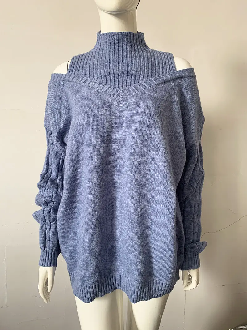 Women's Grey Cold Shoulder Sweater Large Medium