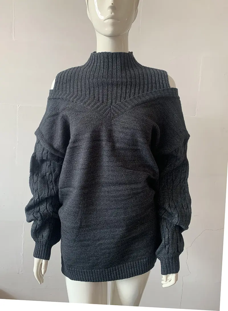 Women's Grey Cold Shoulder Sweater Large Medium