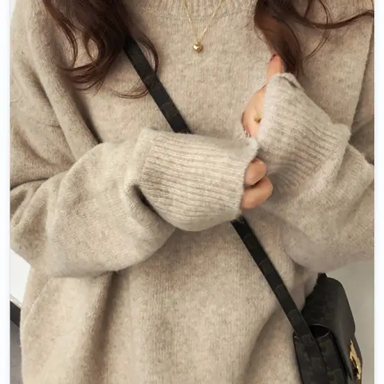 Women Loose Retro Knit Sweater Purple Winter - Image 7