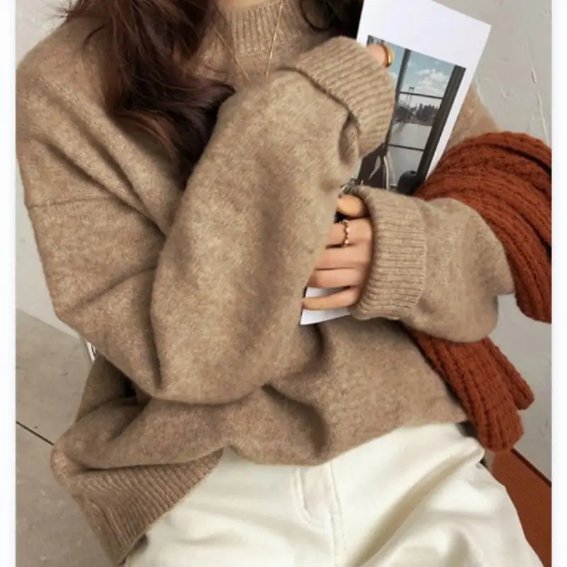 Women Loose Retro Knit Sweater Purple Winter - Image 8