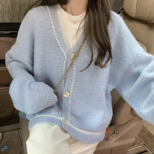Women Loose Retro Knit Sweater Purple Winter — feature 12