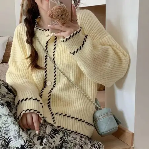 Women Loose Retro Knit Sweater Purple Winter — feature 14