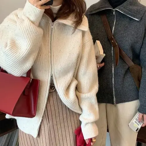 Women Loose Retro Knit Sweater Purple Winter — feature 18