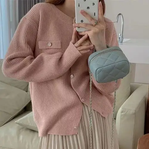 Women Loose Retro Knit Sweater Purple Winter — feature 2