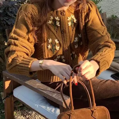 Women Loose Retro Knit Sweater Purple Winter — feature 20