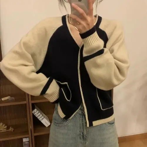 Women Loose Retro Knit Sweater Purple Winter — feature 24