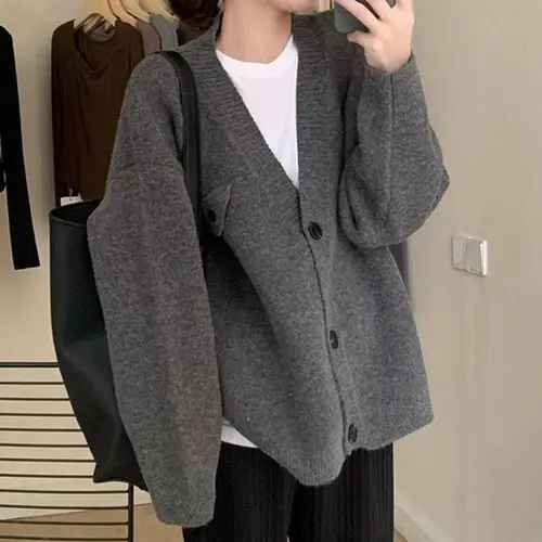 Women Loose Retro Knit Sweater Purple Winter — feature 26