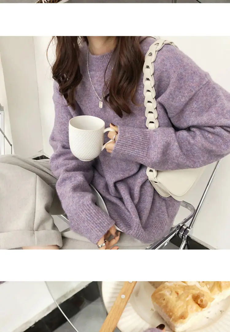 Women Loose Retro Knit Sweater Purple Winter — feature 43