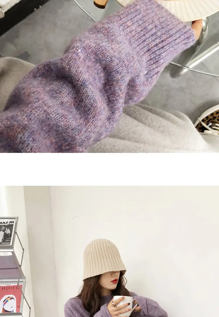 Women Loose Retro Knit Sweater Purple Winter — feature 44