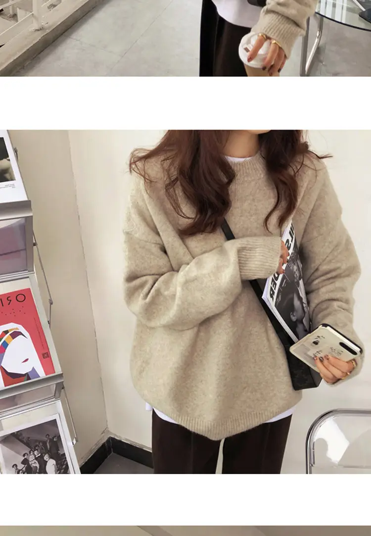 Women Loose Retro Knit Sweater Purple Winter — feature 48