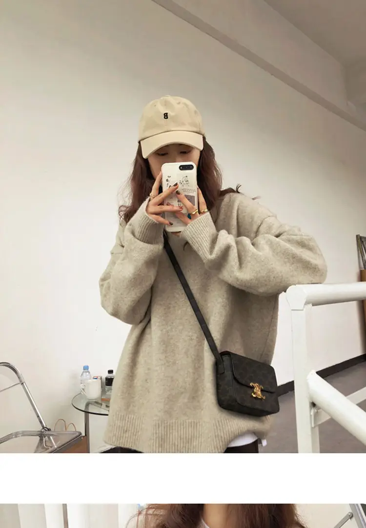 Women Loose Retro Knit Sweater Purple Winter — feature 49