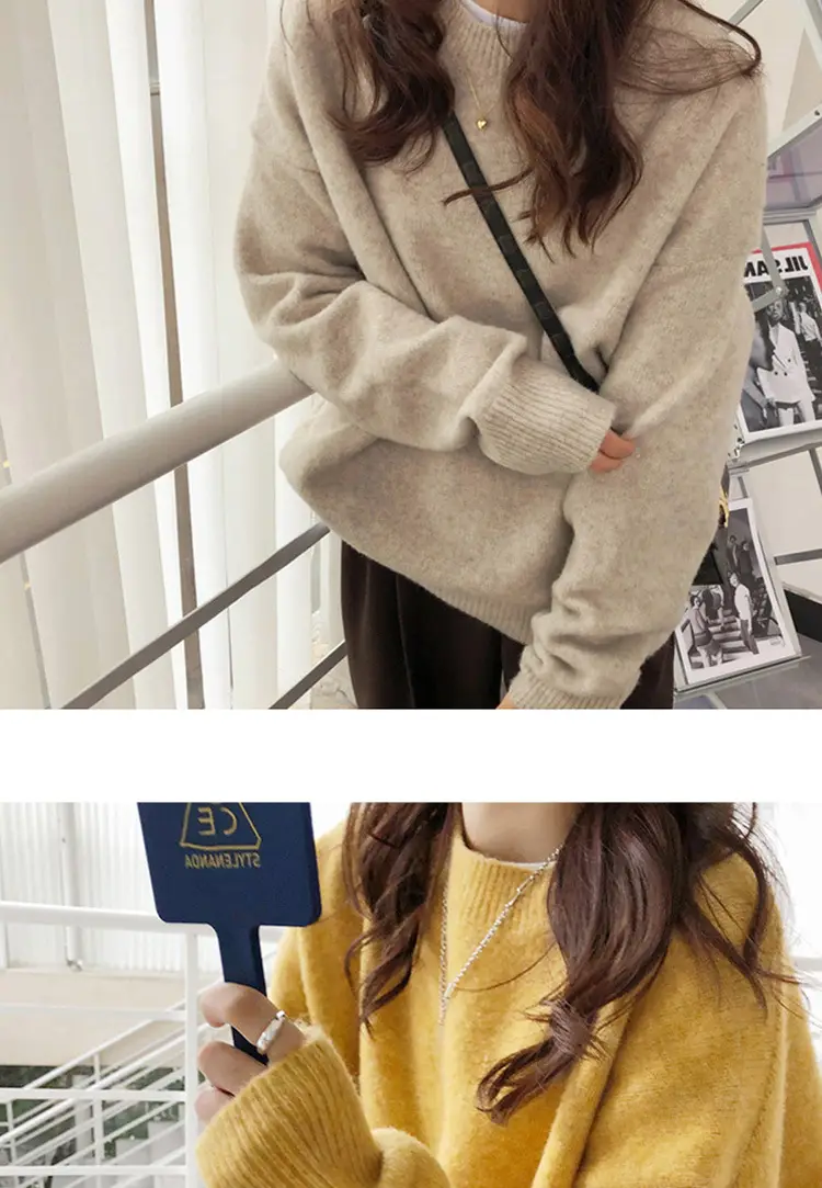 Women Loose Retro Knit Sweater Purple Winter — feature 50