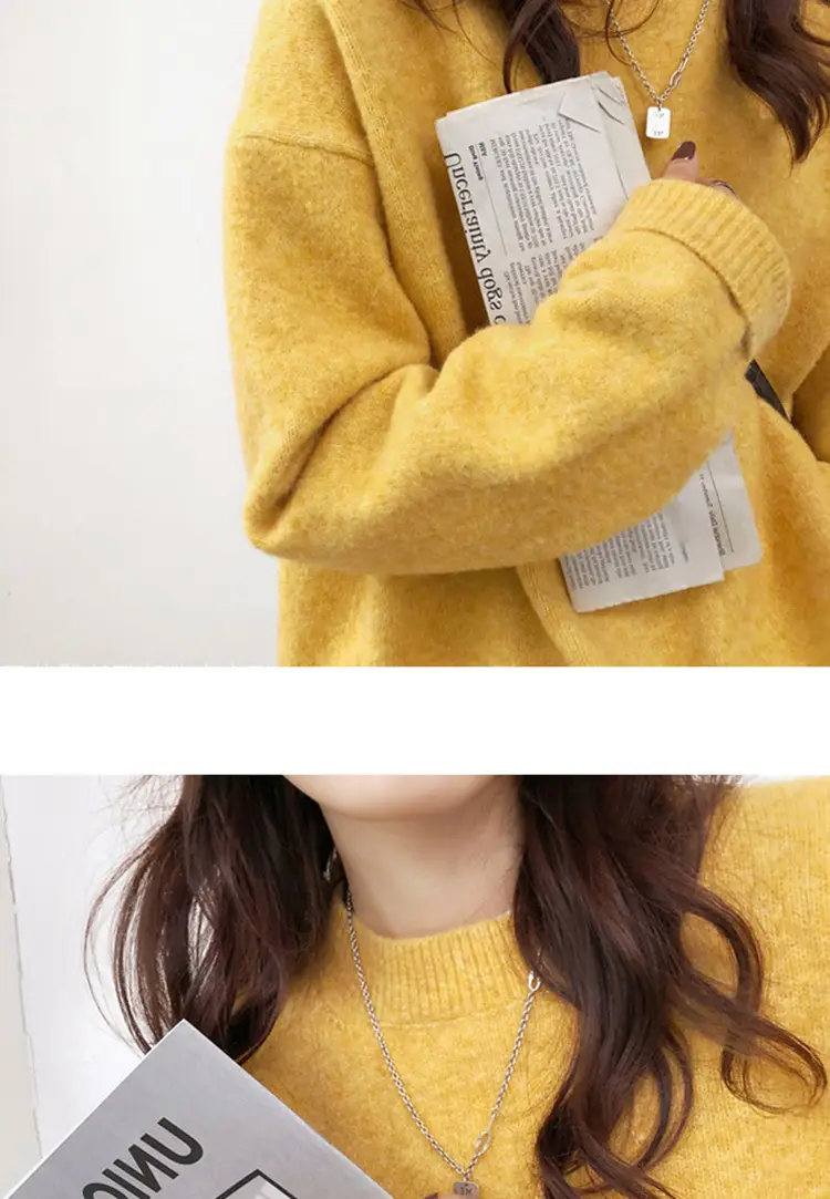 Women Loose Retro Knit Sweater Purple Winter — feature 53