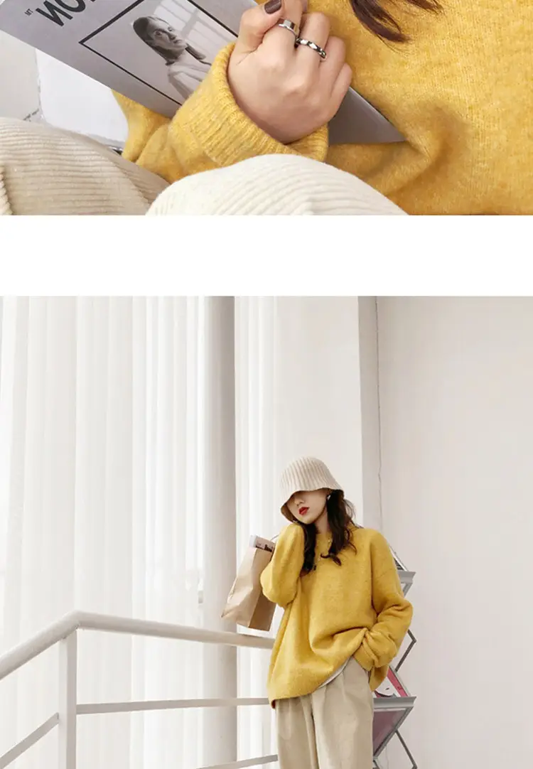 Women Loose Retro Knit Sweater Purple Winter — feature 54