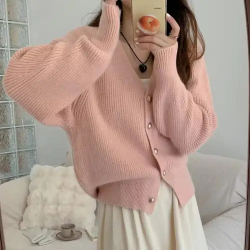 Women Loose Retro Knit Sweater Purple Winter — feature 6