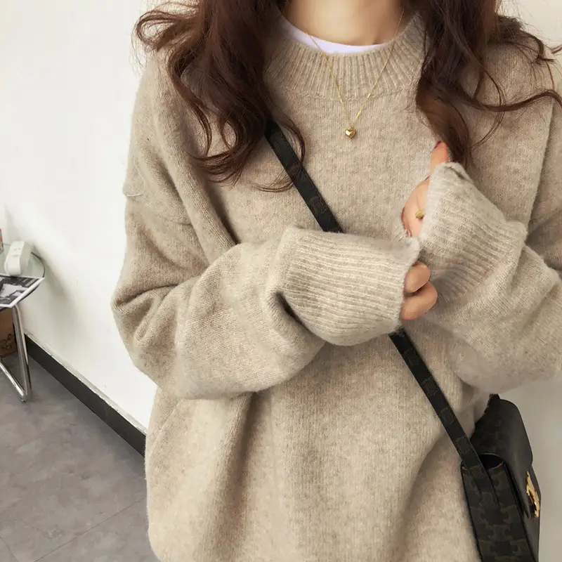 Women Loose Retro Knit Sweater Purple Winter - Image 3