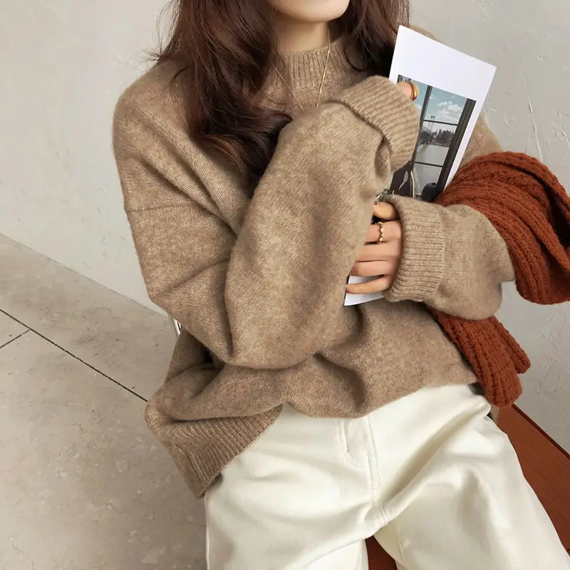 Women Loose Retro Knit Sweater Purple Winter - Image 4