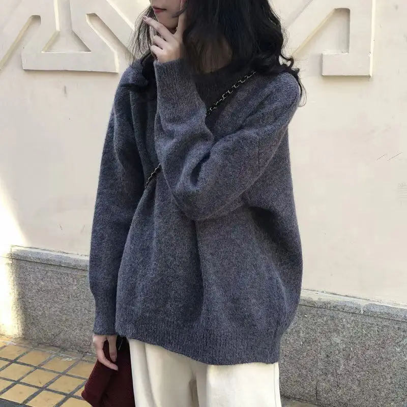 Women Loose Retro Knit Sweater Purple Winter - Image 5