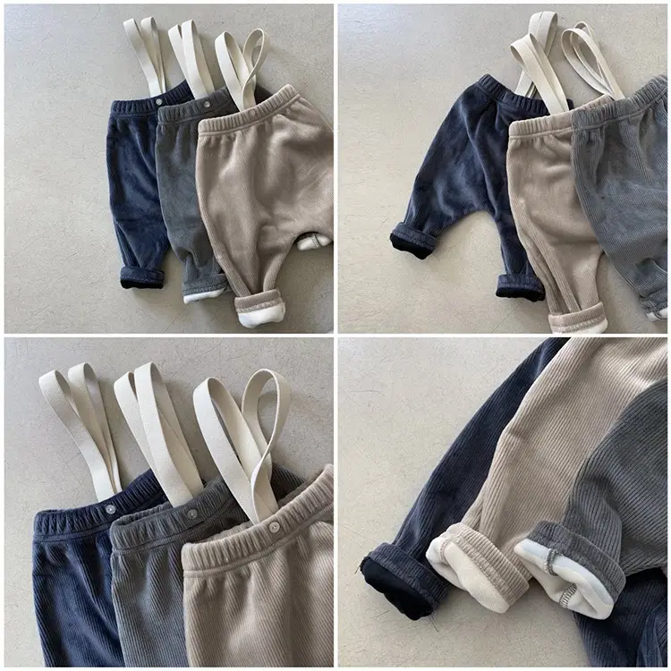 Baby Fleece Suspenders Winter Pants Beige Korean - Image 9