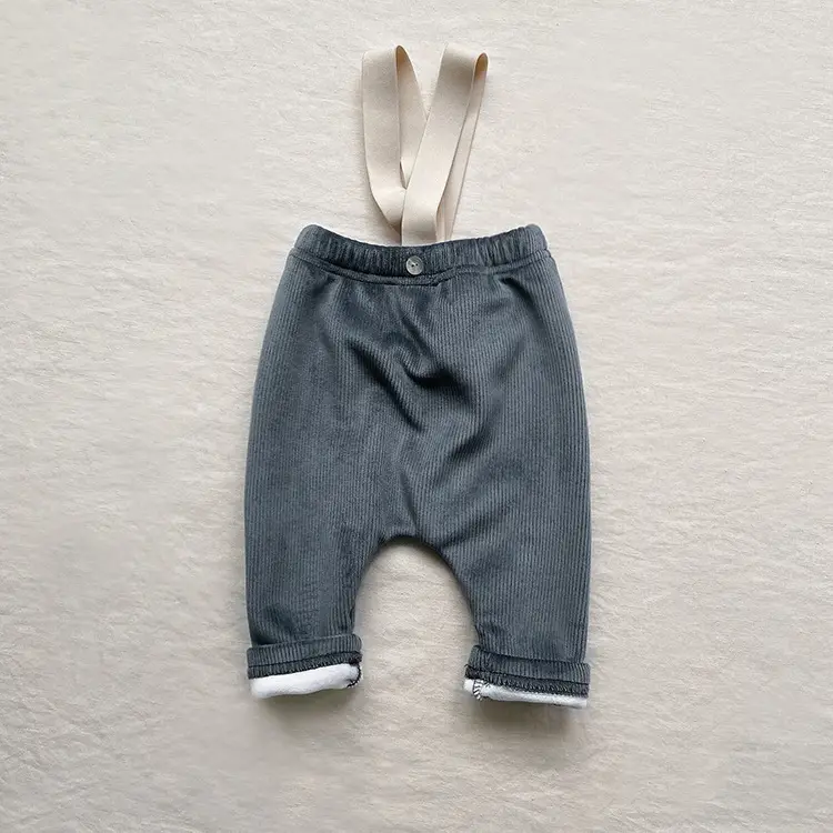 Baby Fleece Suspenders Winter Pants Beige Korean - Image 2