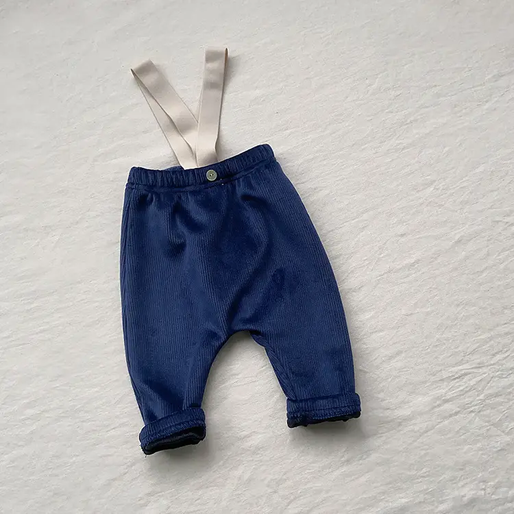 Baby Fleece Suspenders Winter Pants Beige Korean - Image 3