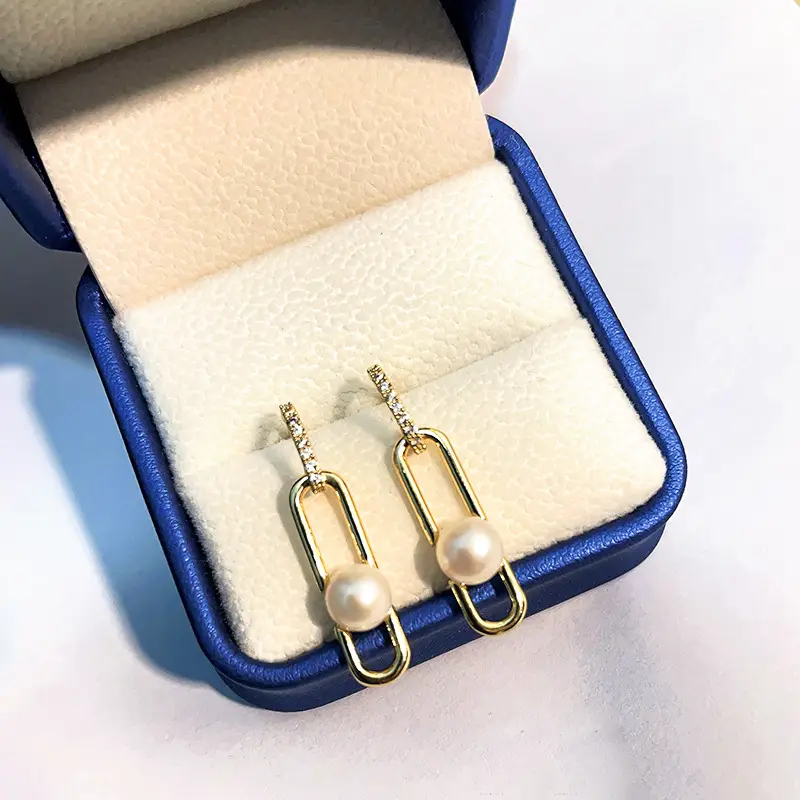 Pearl Earrings Gold Plated Cold Style Women - Image 3