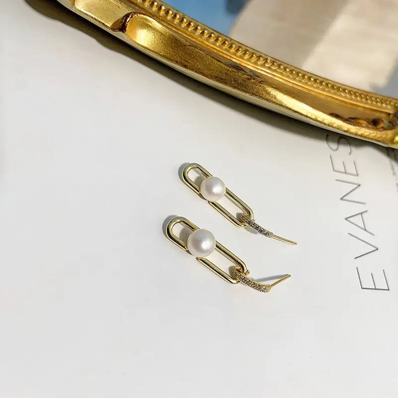 Pearl Earrings Gold Plated Cold Style Women - Image 4