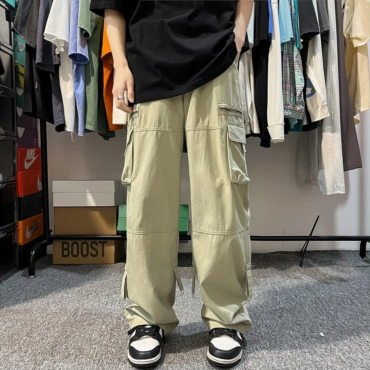 Men's Solid Color Cargo Pants Large Pocket Straight Leg - Image 4