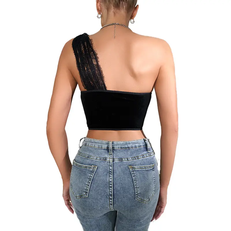 Black Lace Fish Bone Belted Waist Slimming Vest for Women