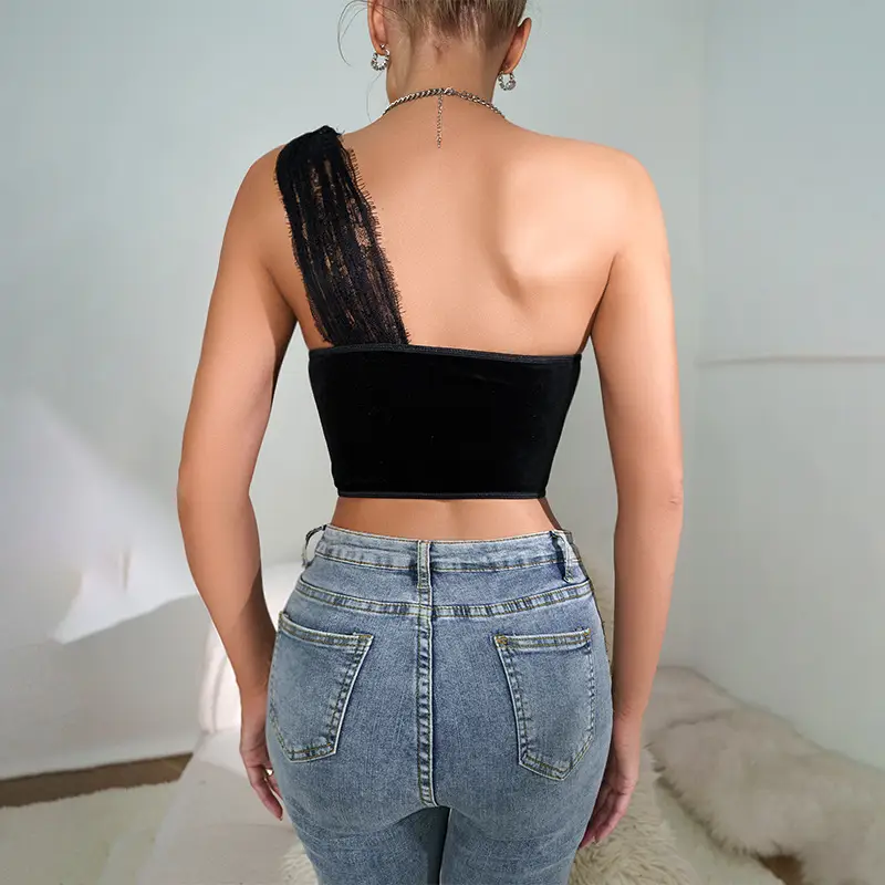 Black Lace Fish Bone Belted Waist Slimming Vest for Women — feature 22