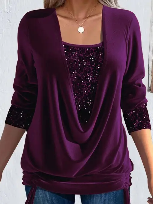 2023 Long-sleeve Beaded Women's Purple Top Large - Image 3