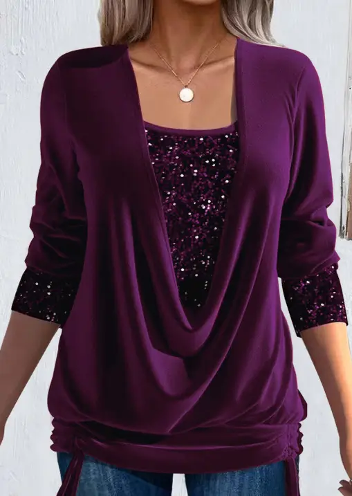 2023 Long-sleeve Beaded Women's Purple Top Large — feature 18