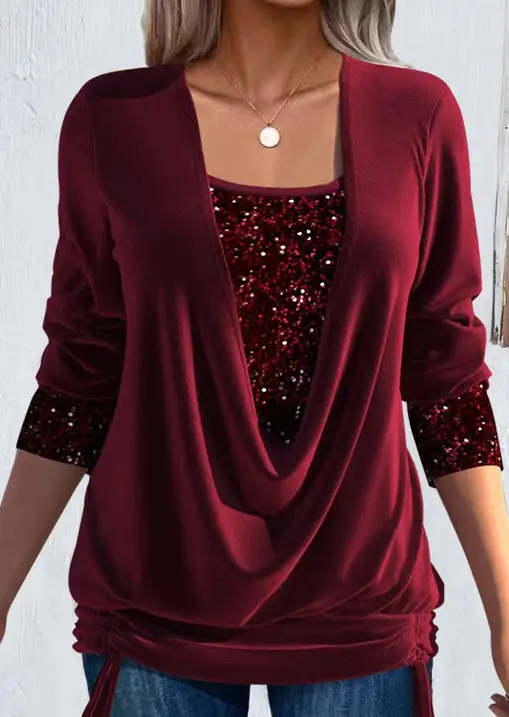 2023 Long-sleeve Beaded Women's Purple Top Large — feature 3