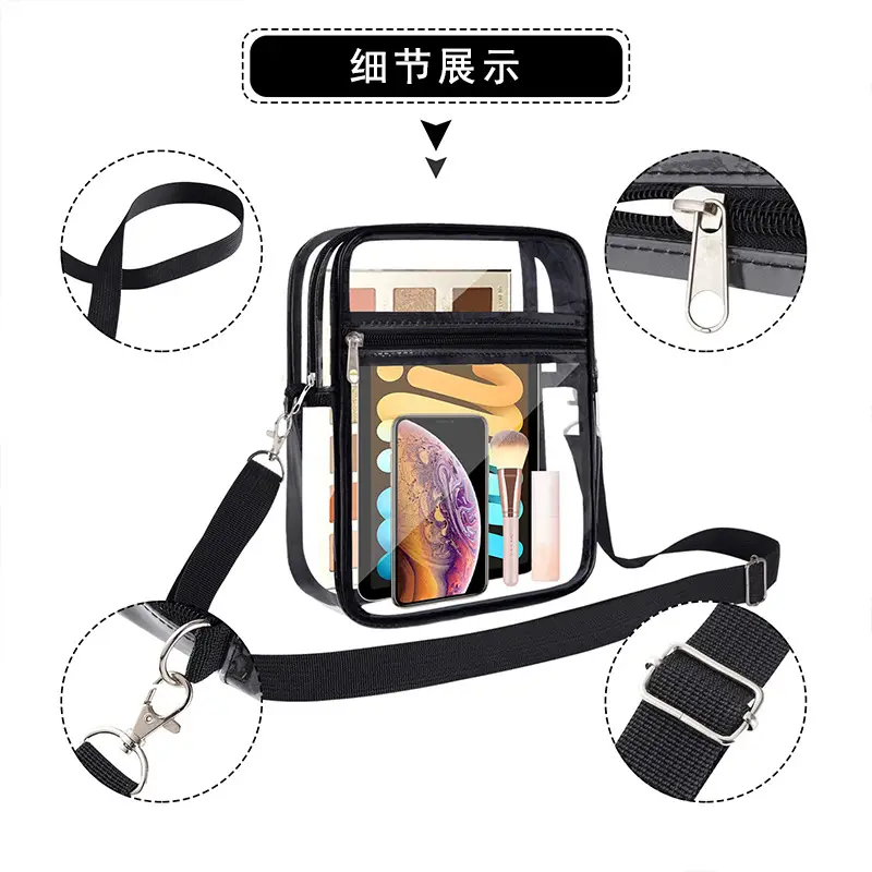 Transparent Crossbody Bag for Men Women with Zipper Adjustable - Image 10
